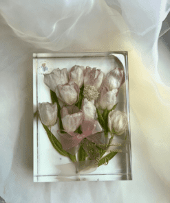 Khối hoa cưới tulip hồng hình chữ nhật size L