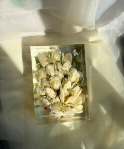 Khối hoa cưới chữ nhật size M - tulip trắng, thúy châu
